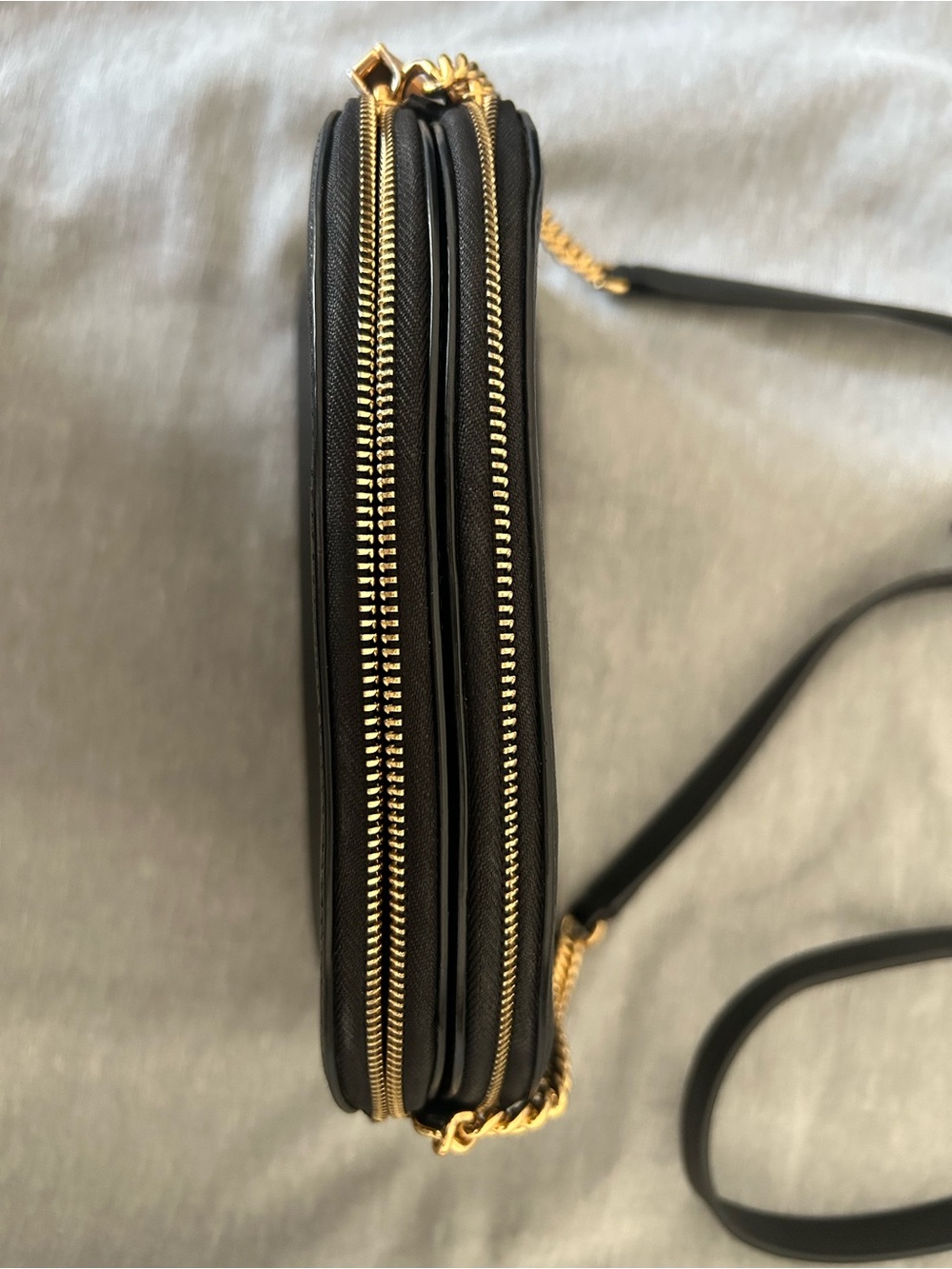 Kate Spade Morgan Double Zip Dome Crossbody Black Saffiano Leather Gold Chain - Picture 4 of 10